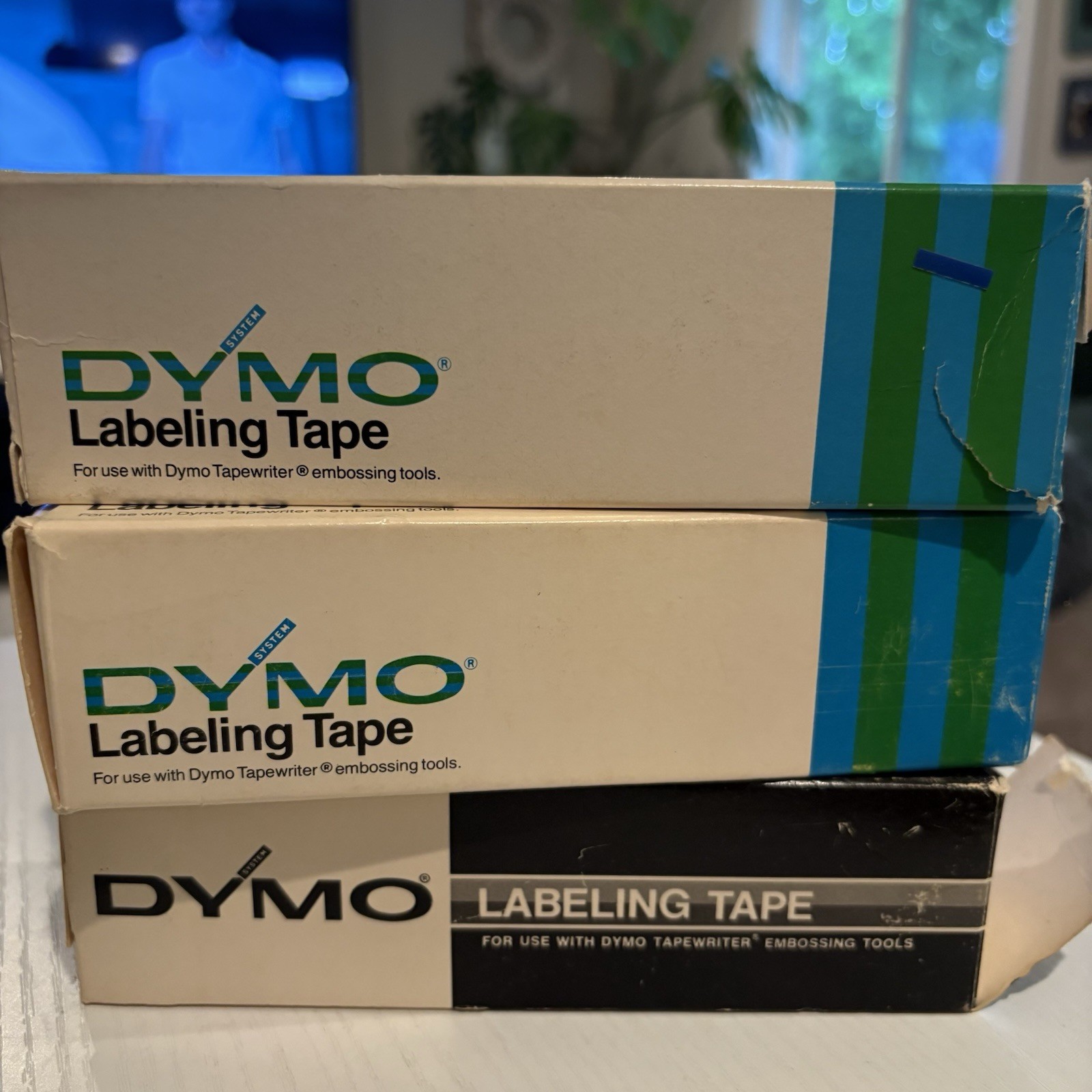 3 Boxes = 24 Rolls Vintage Dymo Labeling Embossing Tape Red & Blue Glossy 1977