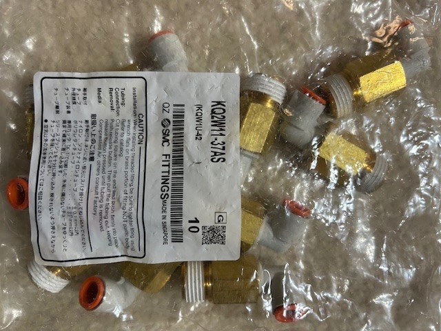 Pk of 10, SMC part KQ2W11-37AS Push to connect Extended Elbow-3/8″ tube-1/2 NPT