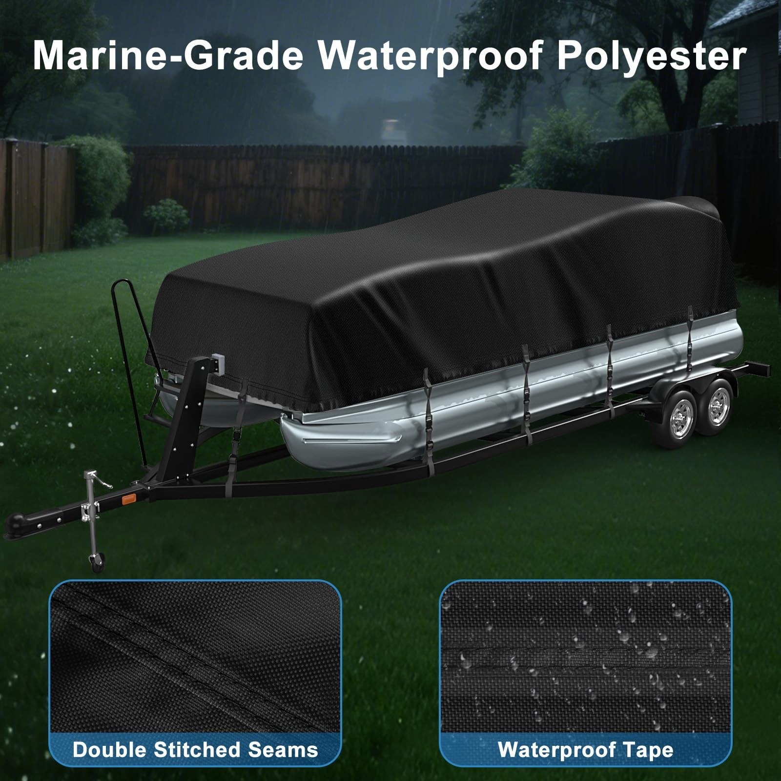 Pontoon Boat Cover 25-28ft, 1200D PU Heavy Duty Marine Grade Pontoon Cover wi…