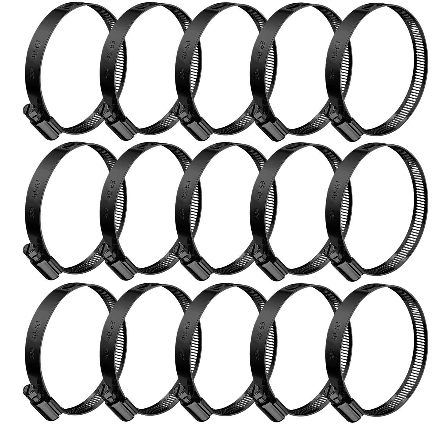 BOTTEN 15pcs Black Hose Clamp,1-9/16″-2.5″(40-63mm)304 1-9/16»–2.5»,