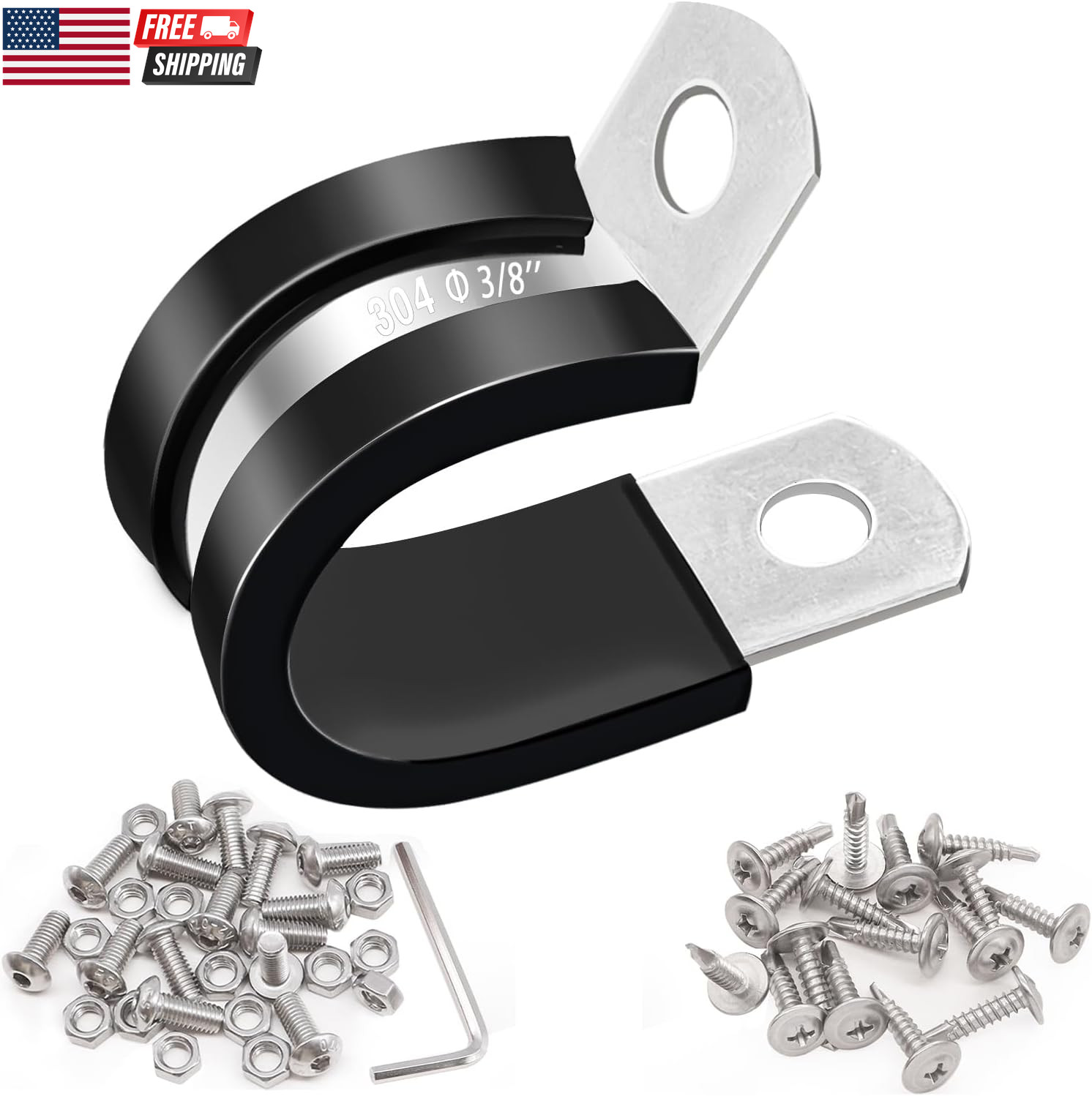 50PCS 3/8 Inch Cable Clamps 304 Stainless Steel Rubber Cushion Insulated Wire Cl