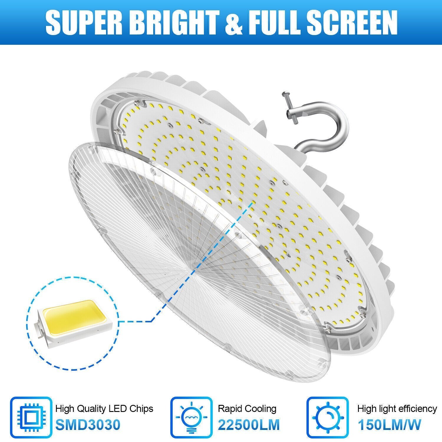 6Pack 150W UFO Led High Bay Light Commercial Warehouse Shop Fixture 22,500LM