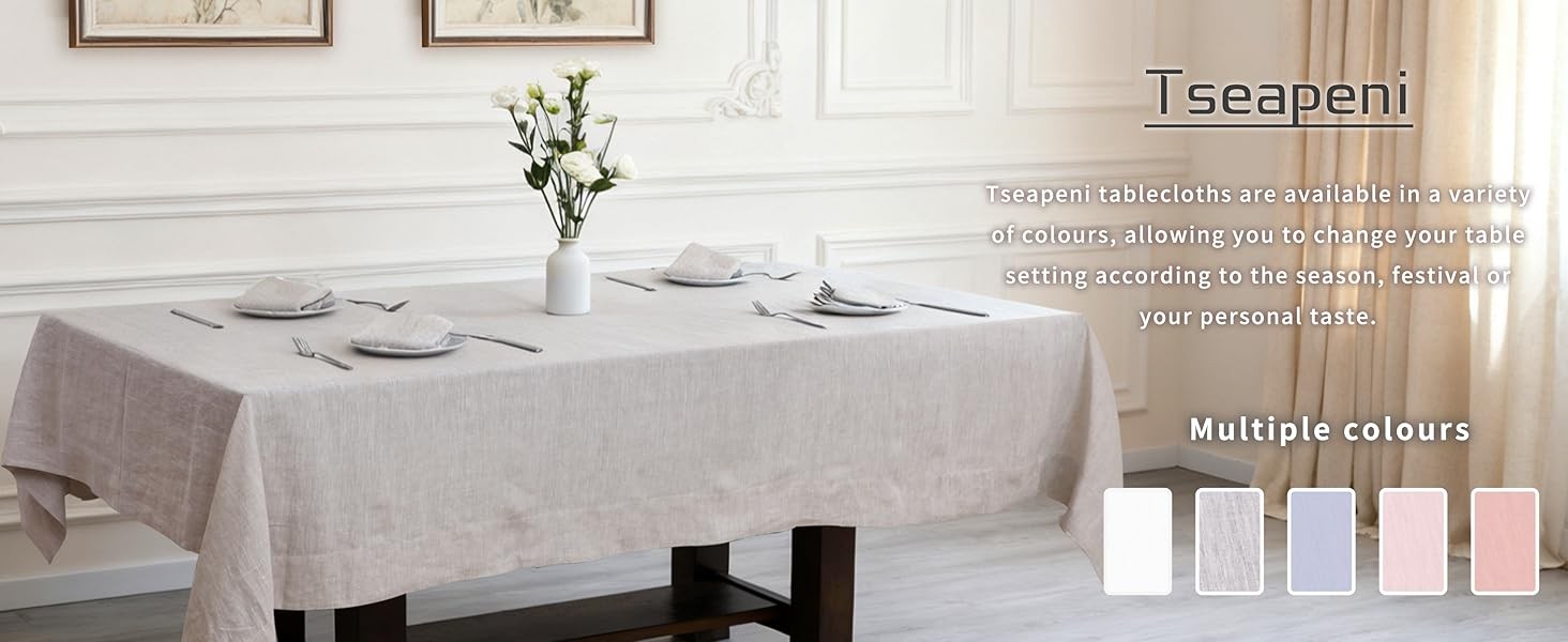 Linen Tablecloth 100% Pure Linen Table Cloth for Rectangle Tables Machine
