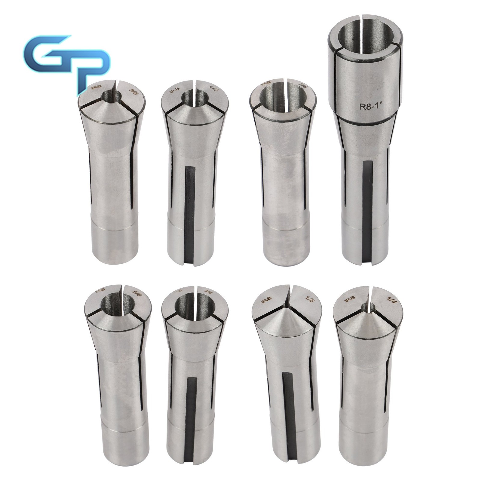 8 Piece R8 Collet Set 1/8″ 1/4″ 3/8″ 1/2″ 5/8″ 3/4″ 7/8″ Precision Ground