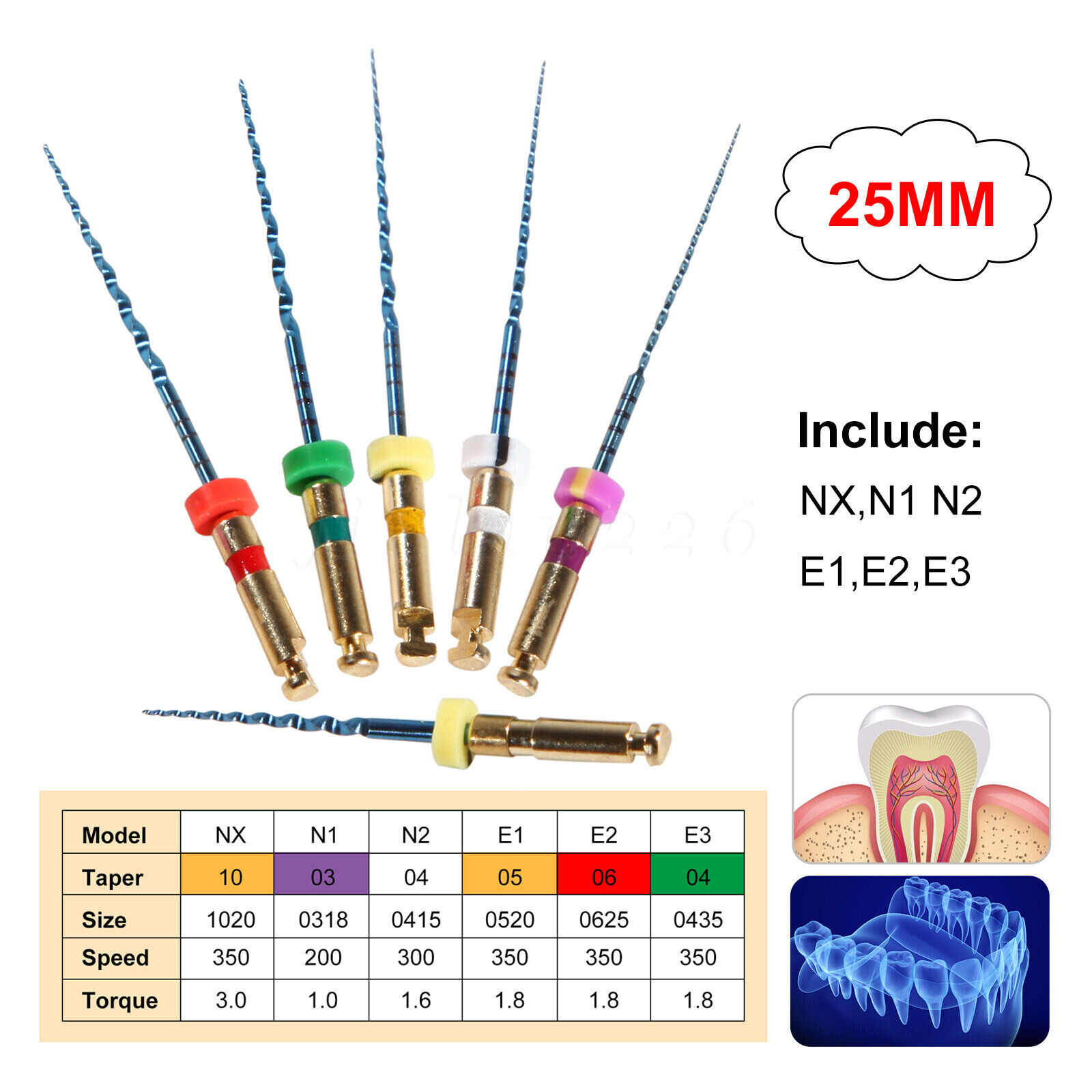Dental Endodontic Endo Memory Engine Rotary Root Canal NiTi File 25mm files 6PCS
