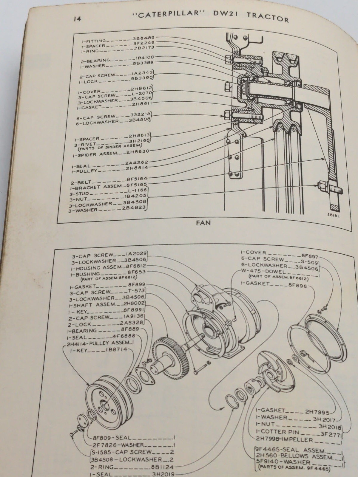 CAT Caterpillar DW21 TRACTOR Parts Catalog Book Manual S/N: 8W1061 – 8W1720