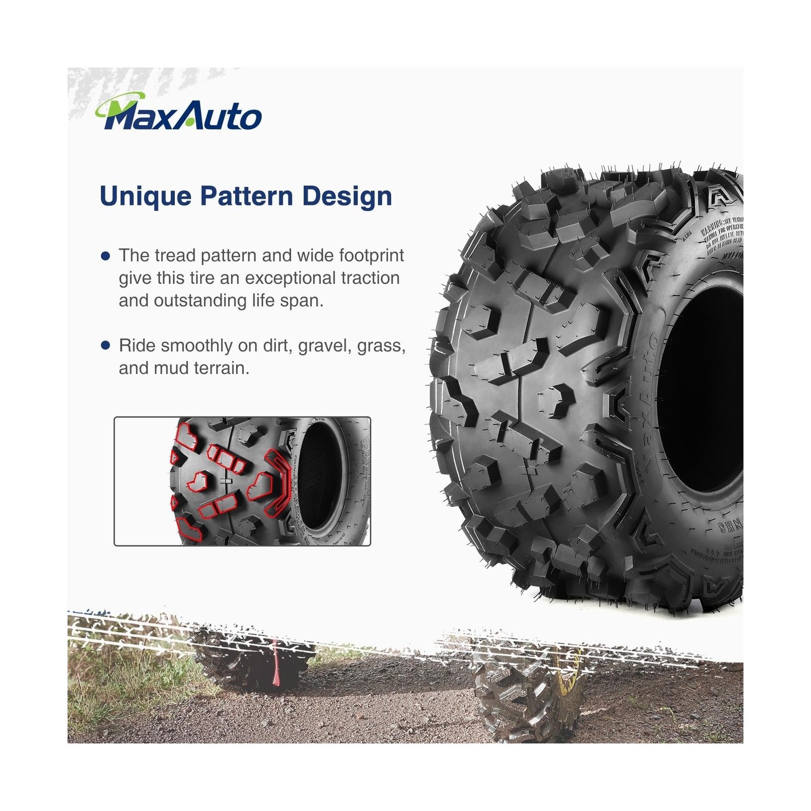 MaxAuto AT18x9.50-8 ATV Tires 18×9.5-8 Lawn tractor Tires 18×9.5×8 Zero Turn …