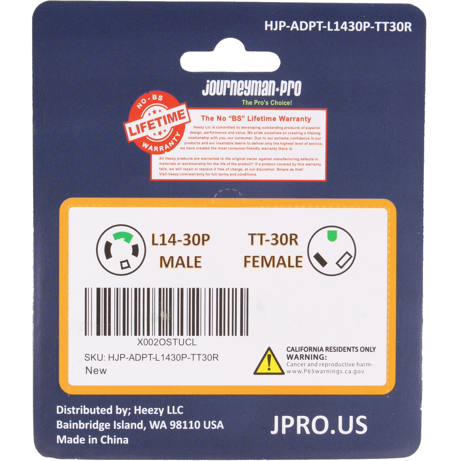 Generator RV Power Cord Adapter L14-30P (Male Plug) to TT-30R (Female Connector)