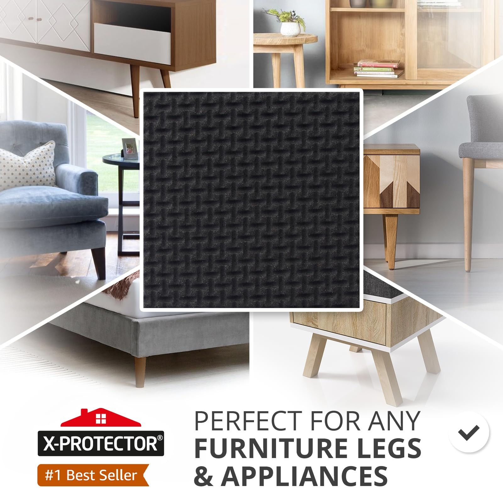 X-PROTECTOR Non Slip Furniture Pads – 12 3 inch 12 Square, Black / Brown