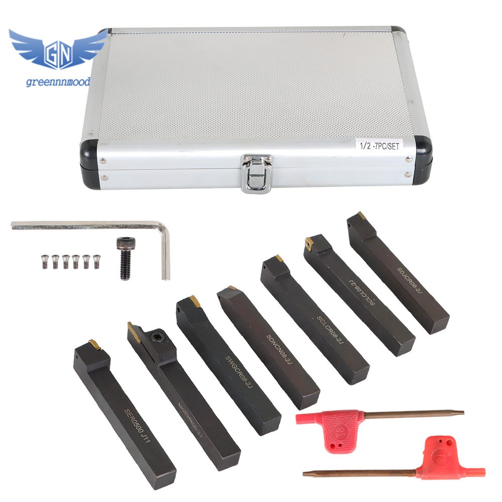 7 Pieces 1/2» Indexable Carbide Turning Tool Set For Lathe Turnining With Box