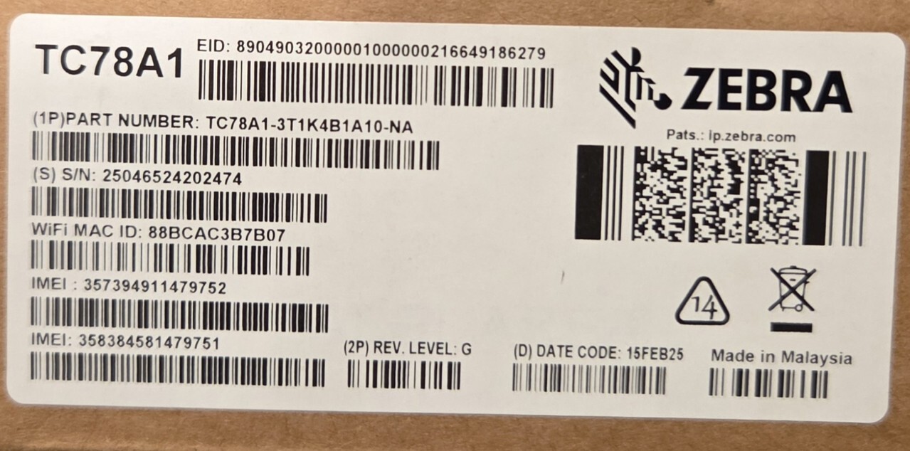 ZEBRA TC78A1-3T1K4B1A10-NA HANDHELD COMPUTER WIFI 8GB RAM 128GB W/BATTERY – PART