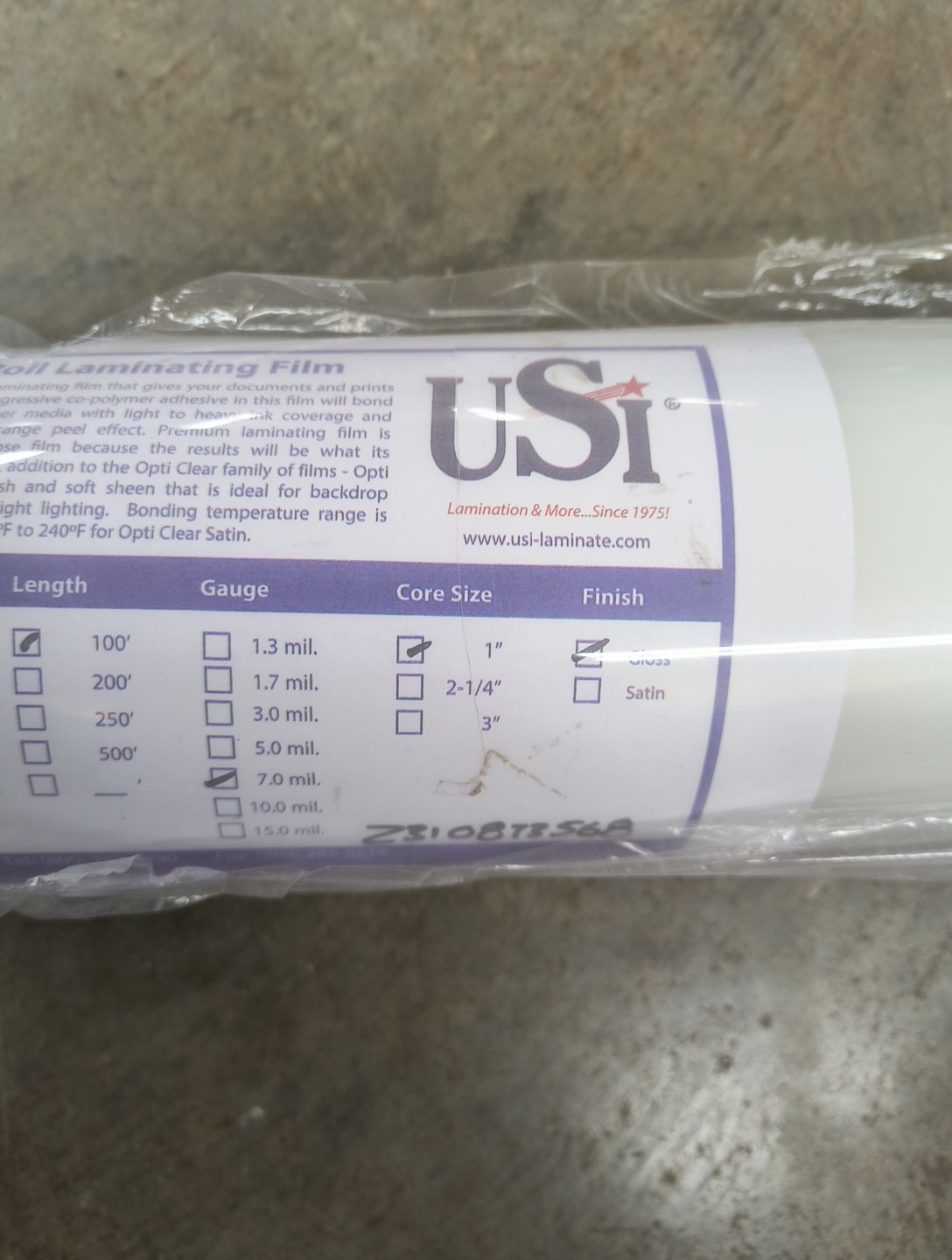 USI Laminating Film Roll 27″ x 100′ Gloss 1″ Core 7.0 Mil Gauge General Purpose