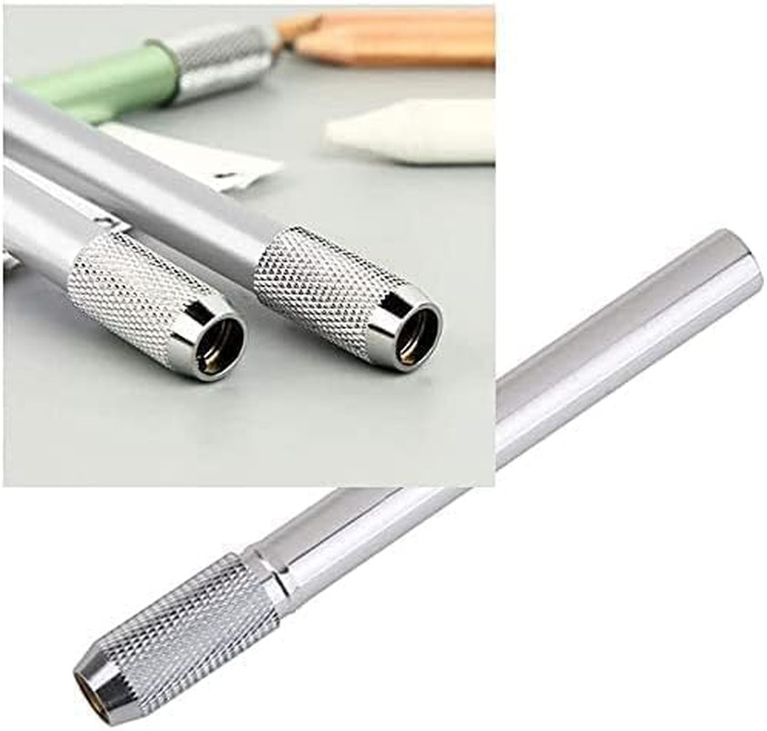 3Pcs Silver Extenders Dual Head Pencil Extender for Artists Adjustable Metal Han