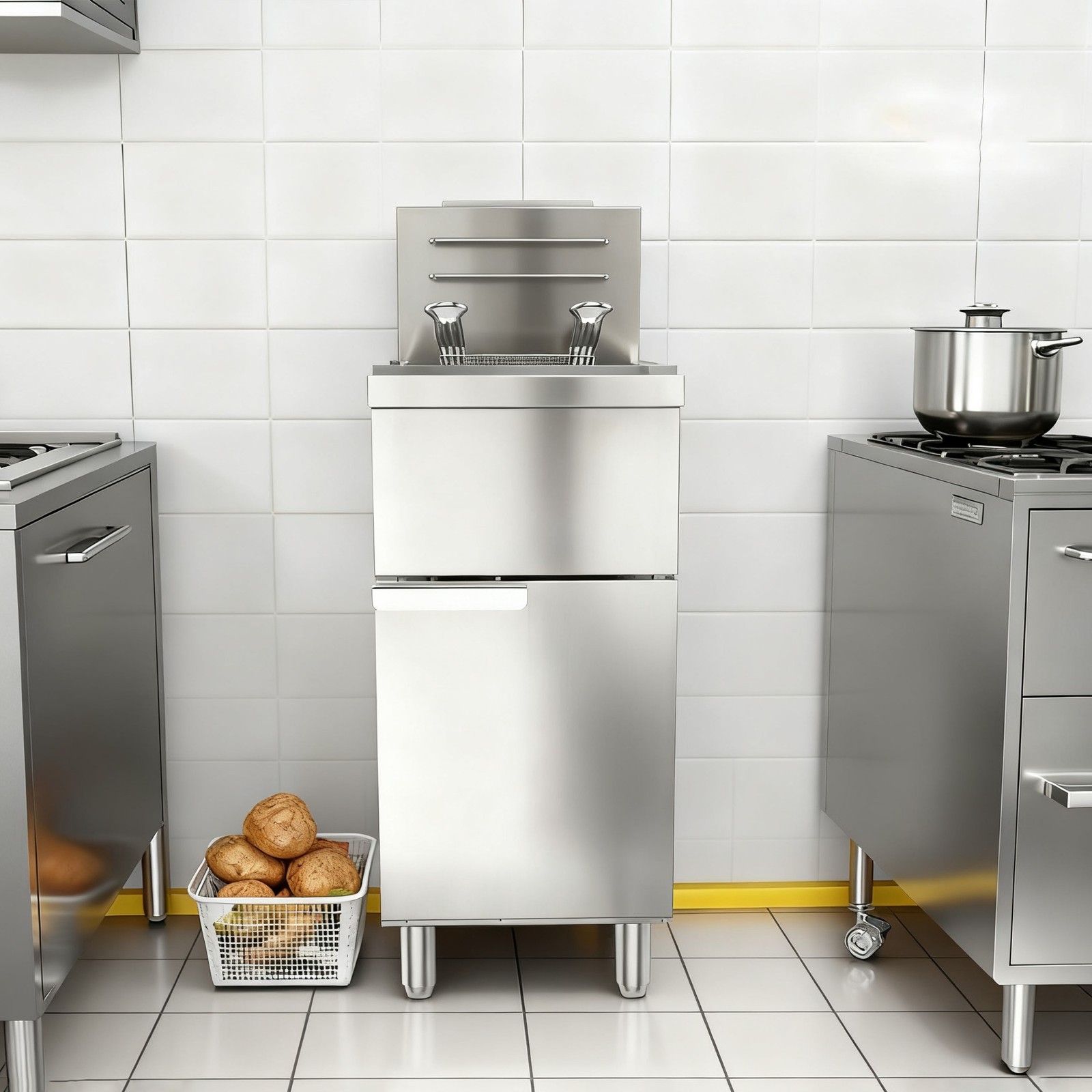 Commercial Floor Standing Propane Gas Deep Fryer 3-Burner 90000BTU 40lb Capacity