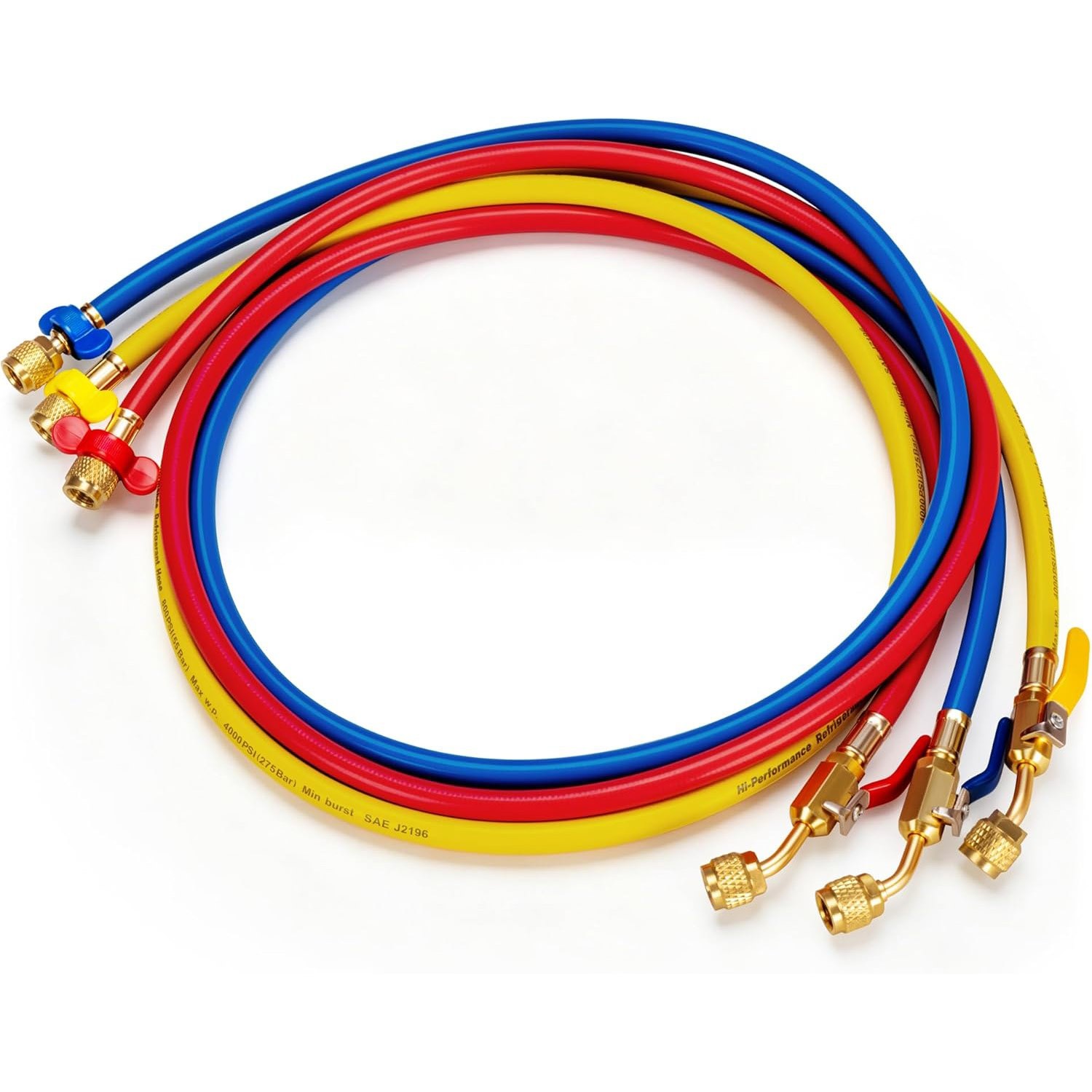 5FT R410A HVAC Charging Recovery Hoses w/ Ball Valve 1/4in Refrigerant Hose Set