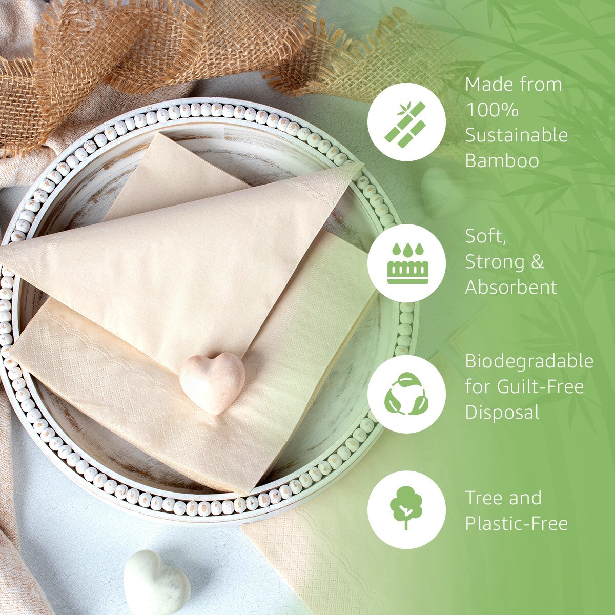 Ibambo Bamboo Everyday Napkins – 1000 Pack, 2-Ply, Compostable Dinner Napkins