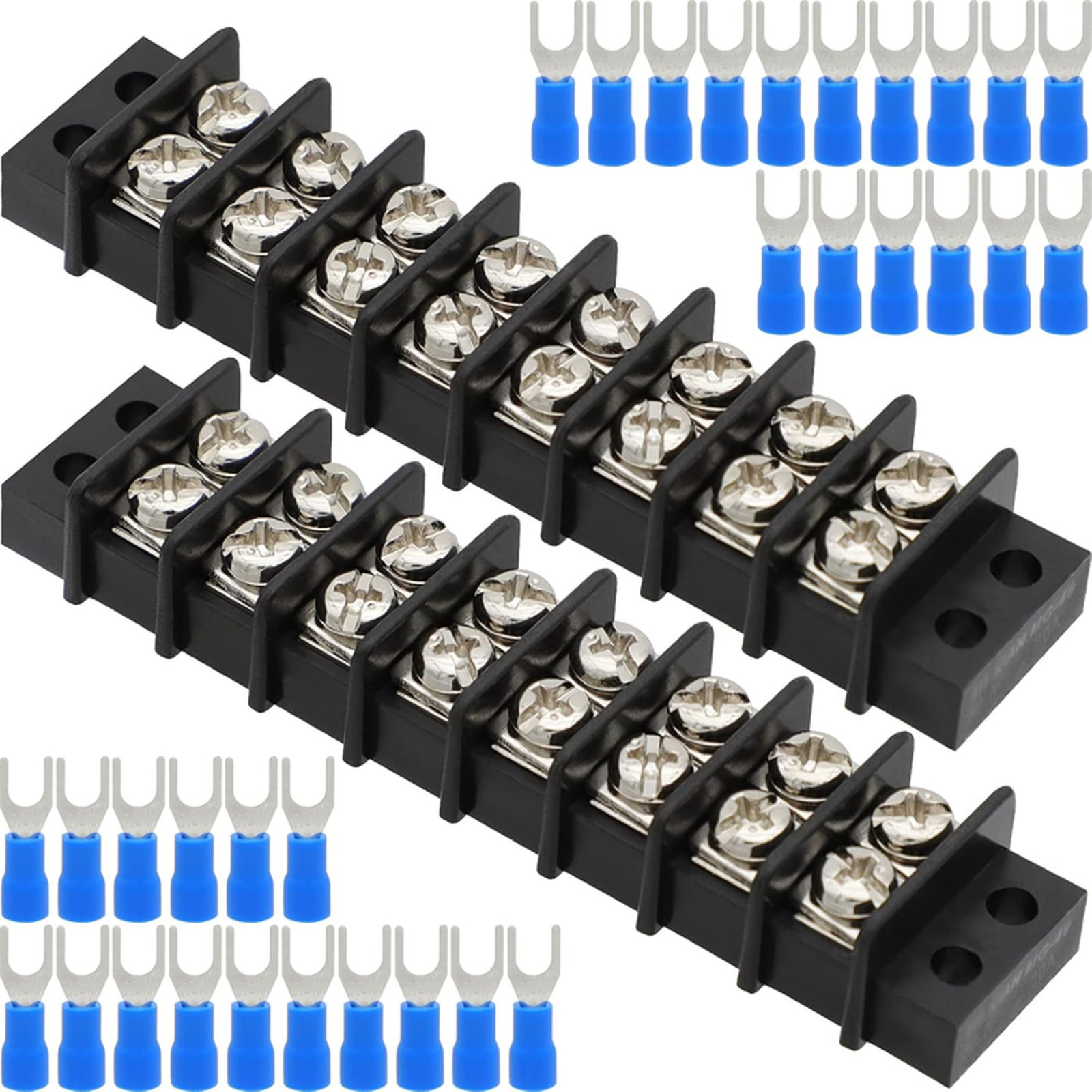 Terminal Block,2 Pack 8 Circuits 20-30A 200v-450v Dual Row Screw Terminals Strip