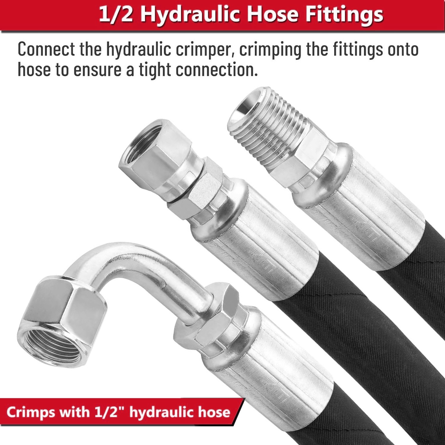 100 Feet 1/2″ HYDRAULIC HOSE WITH 24 FITTINGS TWO WIRE HOSE 40MPa / 5800 PSI NEW