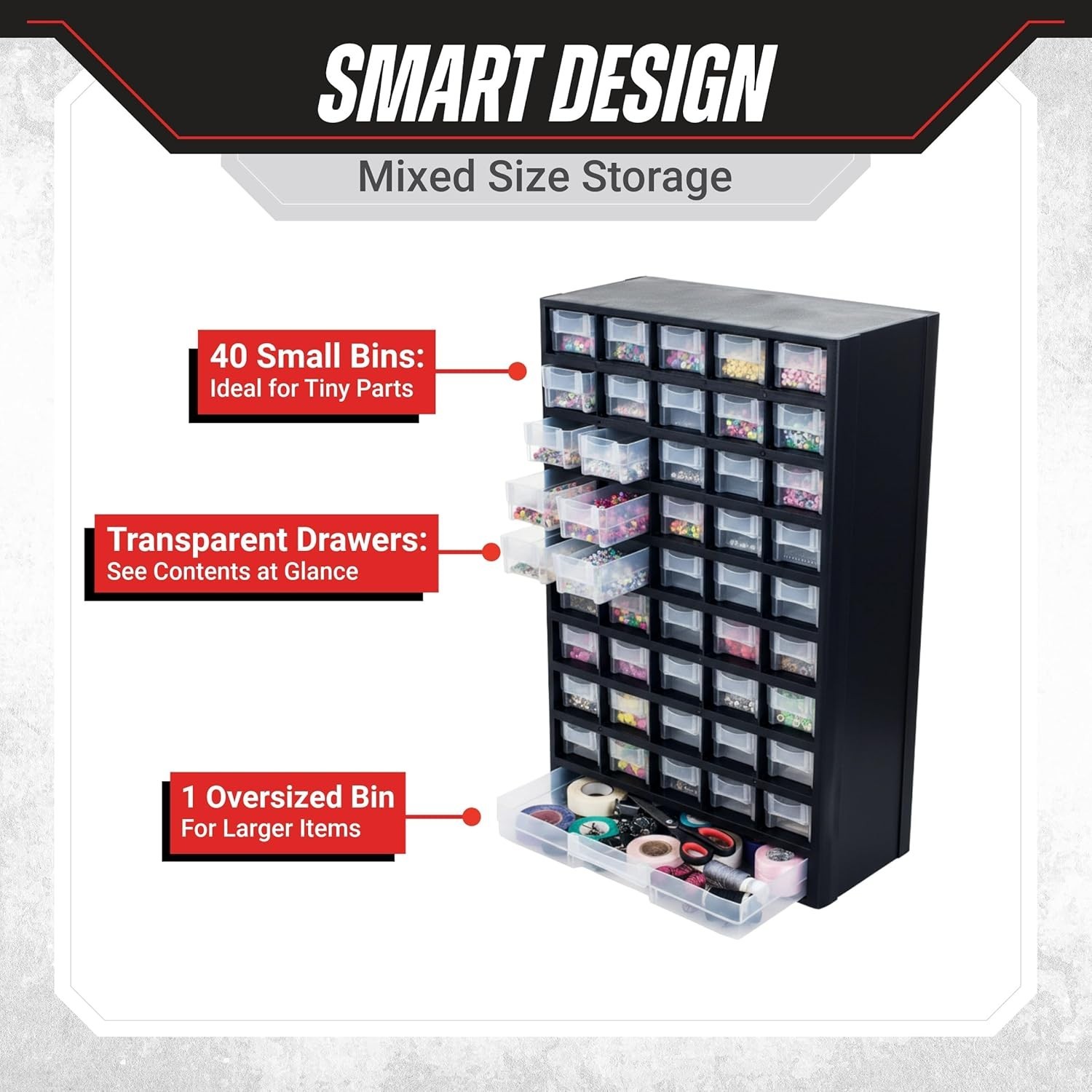 Stalwart 41-Drawer Plastic Storage Organizer Cabinet for Tools Crafts Hardware