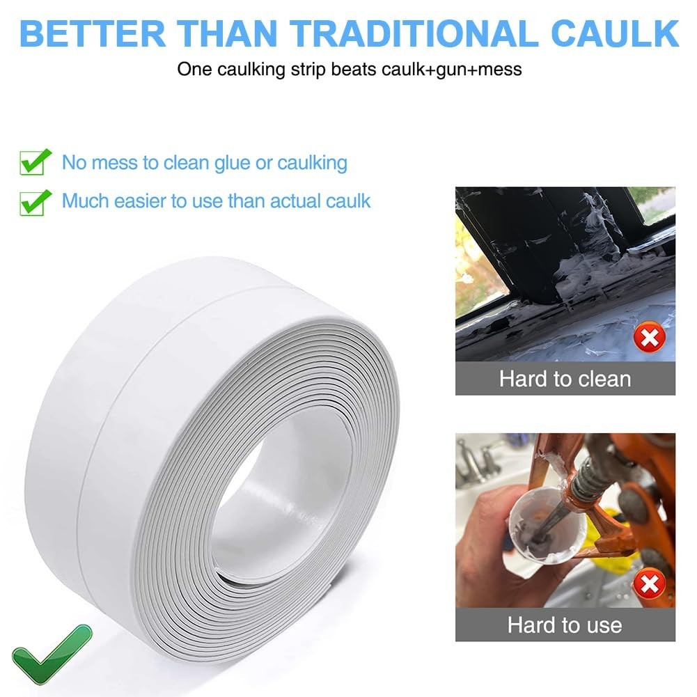 2 Rolls Caulk Tape Self Adhesive, Bathroom Waterproof White Caulking Sealant …
