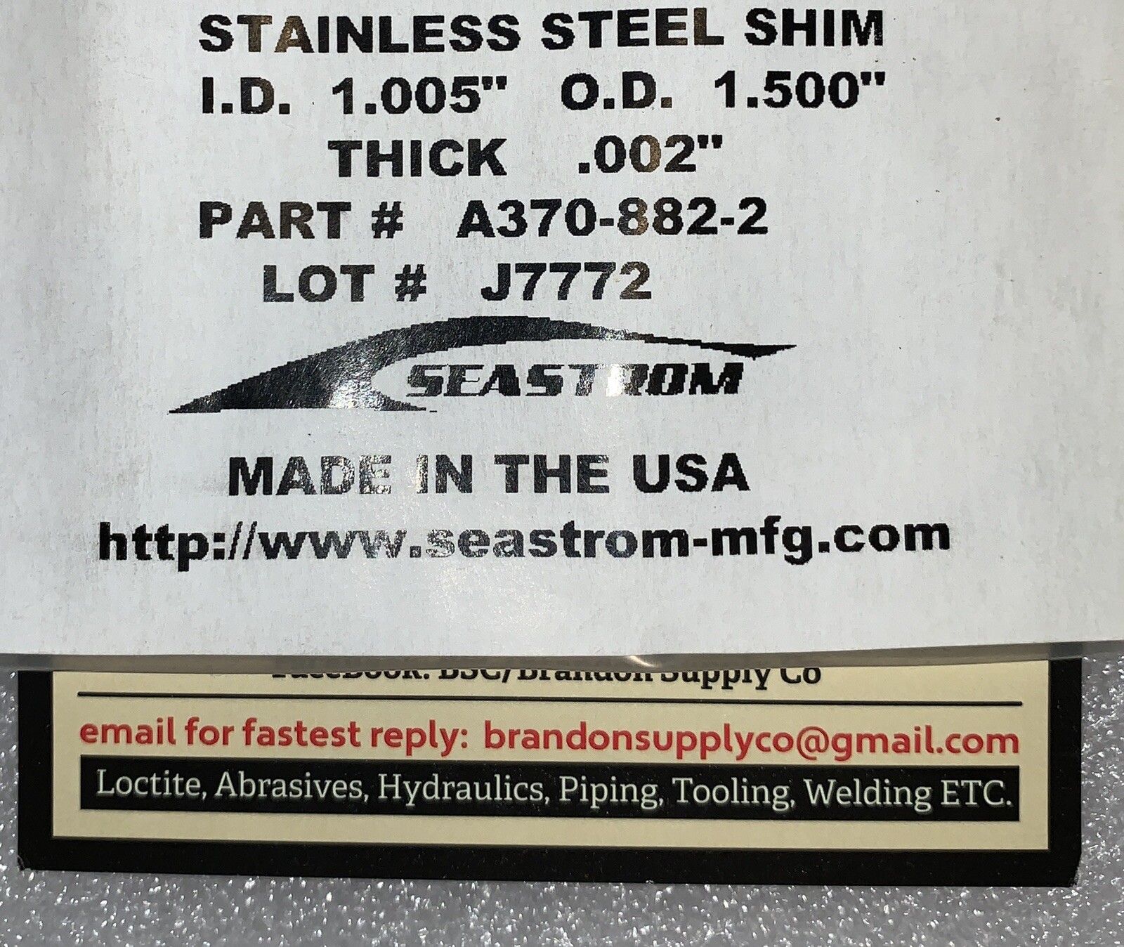 ONE (1) Stainless SS Round Shim I.D: 1.005″ O.D: 1.500″ You Choose Thickness