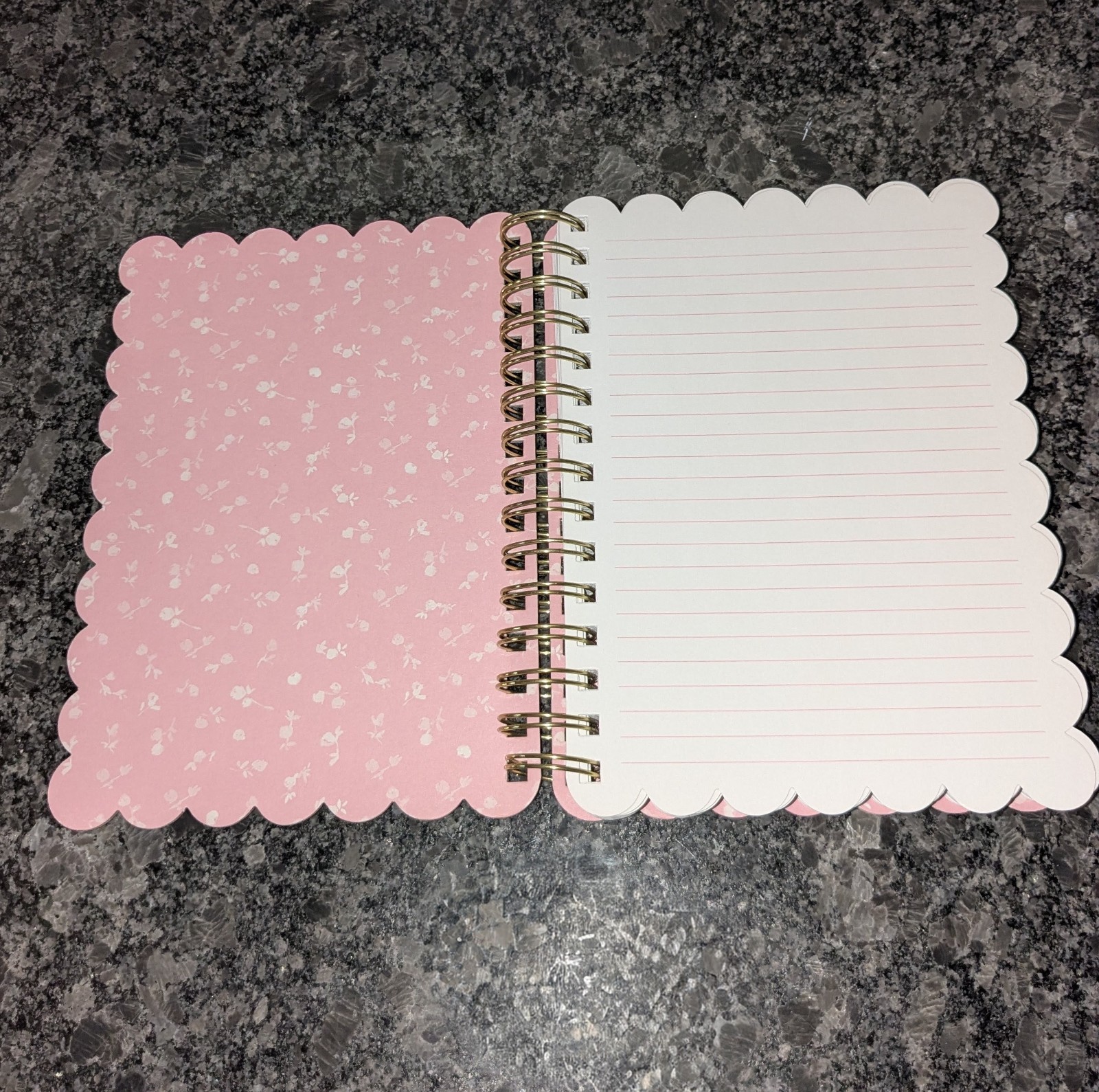 Ringed Journal with Scalloped Edge & Pink Bow Design, 120 Lined Pages, New