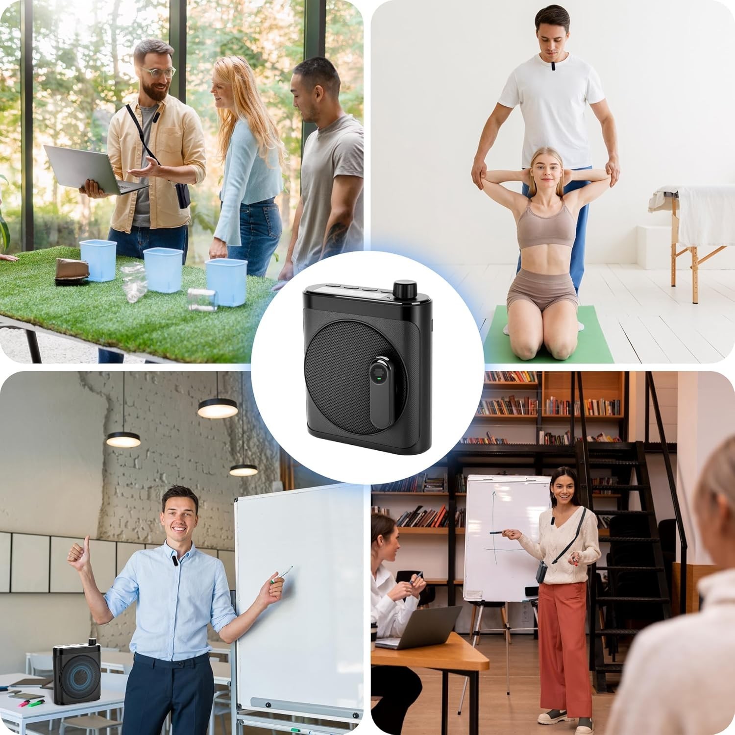 Portable Voice Amplifier with 2 Wireless Mic & Magnetic Lavalier, Portable Voice