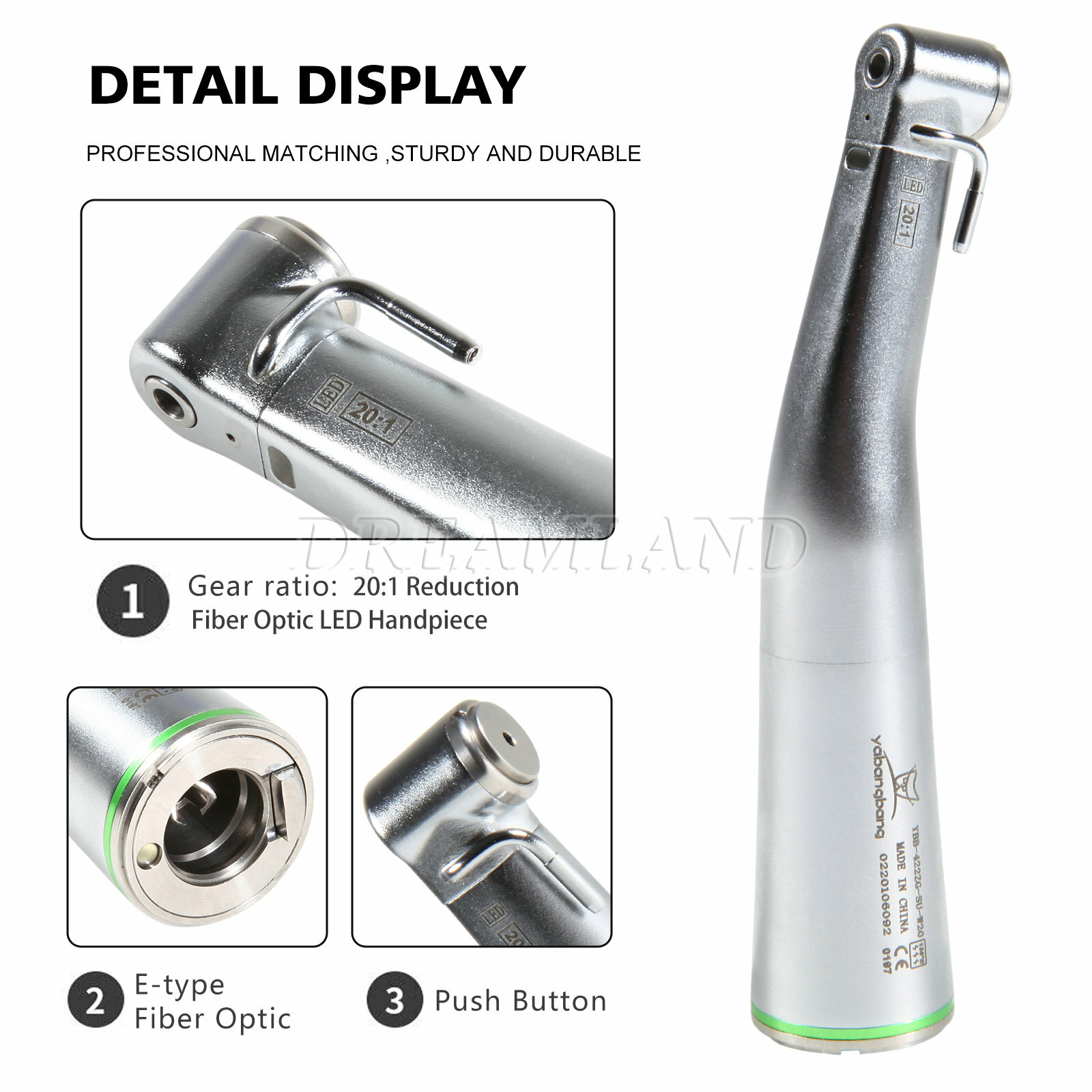 Dental 20:1 LED Fiber Optic Implant Contra Angle Handpiece SG20L Fit NSK Ti-Max