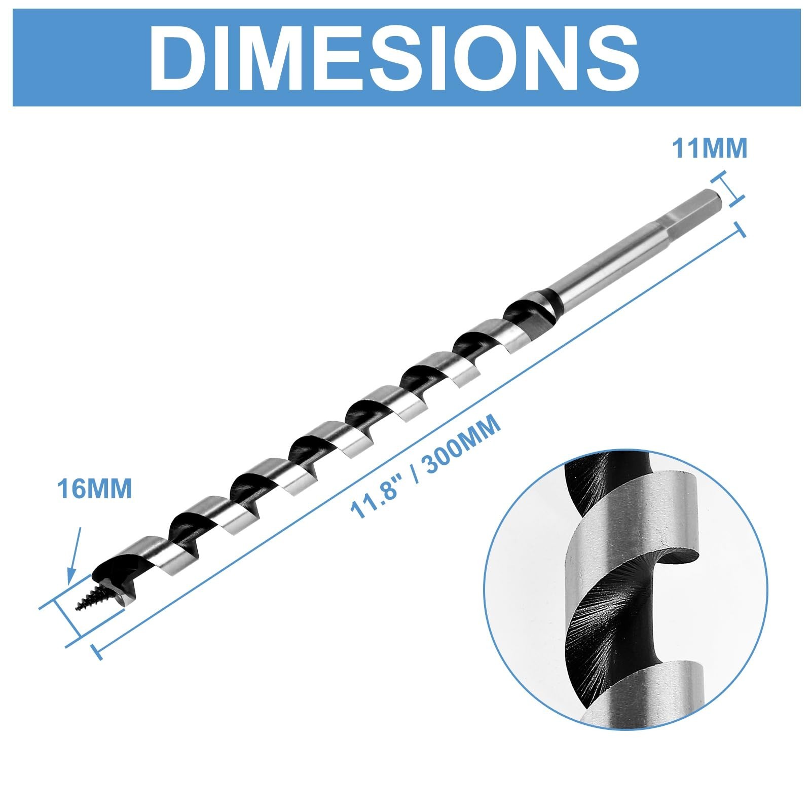 Ship Auger Drill Bit 16 x 300mm (Approximate 5/8 x 12 Inch), Wood Auger Bit w…