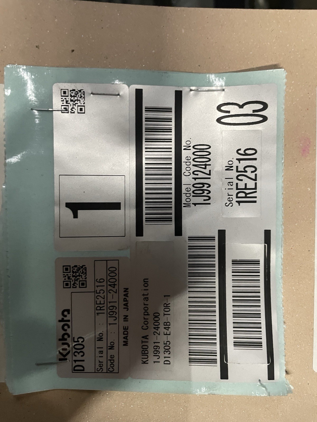 New Toro/ Kubota Engine 133-8083,1J991-24000 Model 1J99124000, D1305-EF03