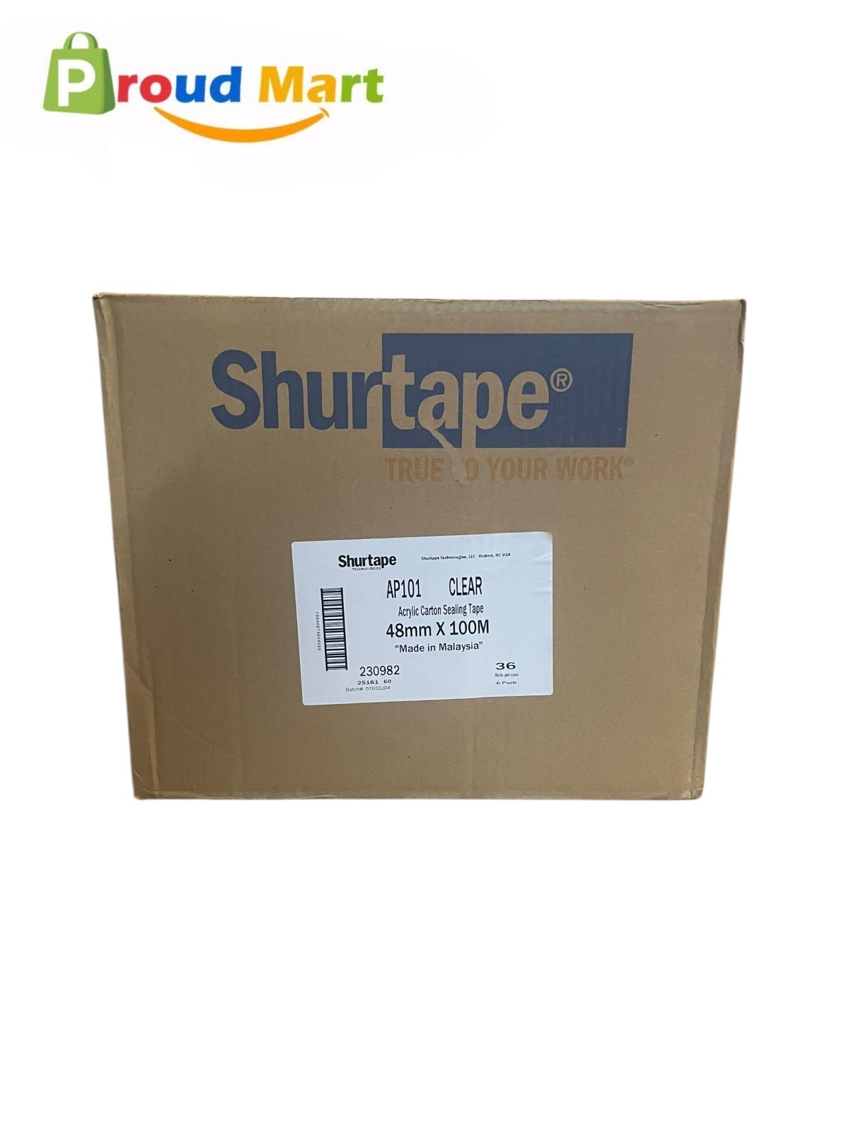 Case of 36 Shurtape AP 101 Acrylic Film Clear Tape 100m Length x 48mm Width