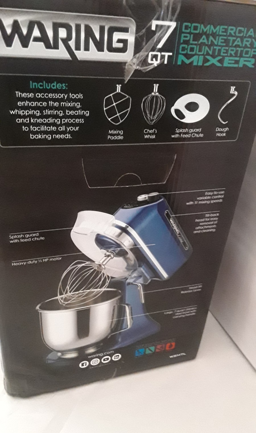 Brand New! WARING WSM7L Commercial Luna Planetary Countertop 7Qt Stand Mixer