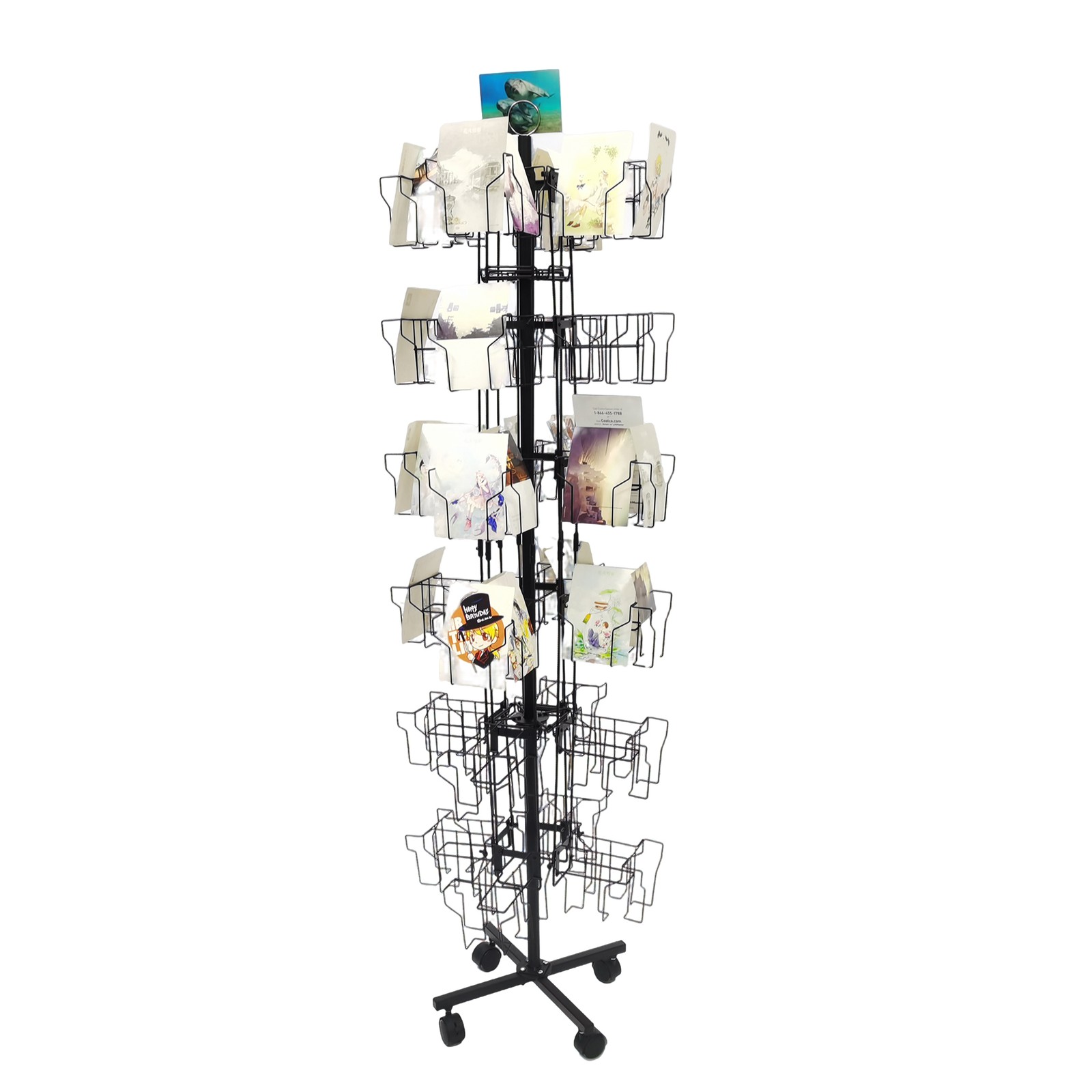 72-Pocket 5×7″ (5.3″) Vertical Greeting Card Display Spinning Floor Stand Post