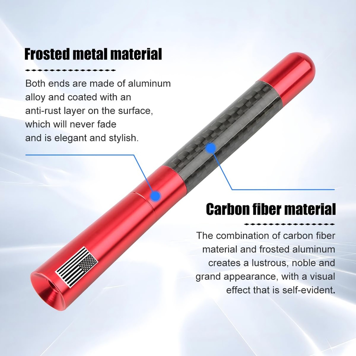 4.72 Inch Carbon Fiber American Flag Car Antenna, Red | aluminum alloy core, …