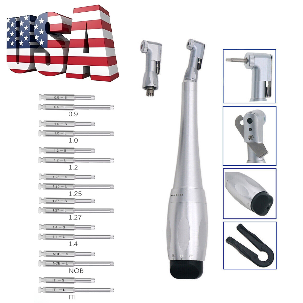 Dental Universal Implant Kit Torque Wrench Contra Angle & 16pcs Drivers USA