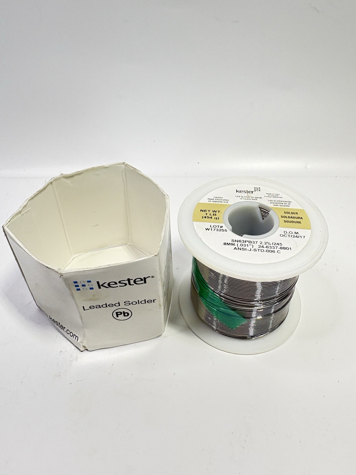 1-LB Kester 24-6337-8801 Solder Wire No Clean Leaded Sn63Pb37 2.2% .031”/0.8mm