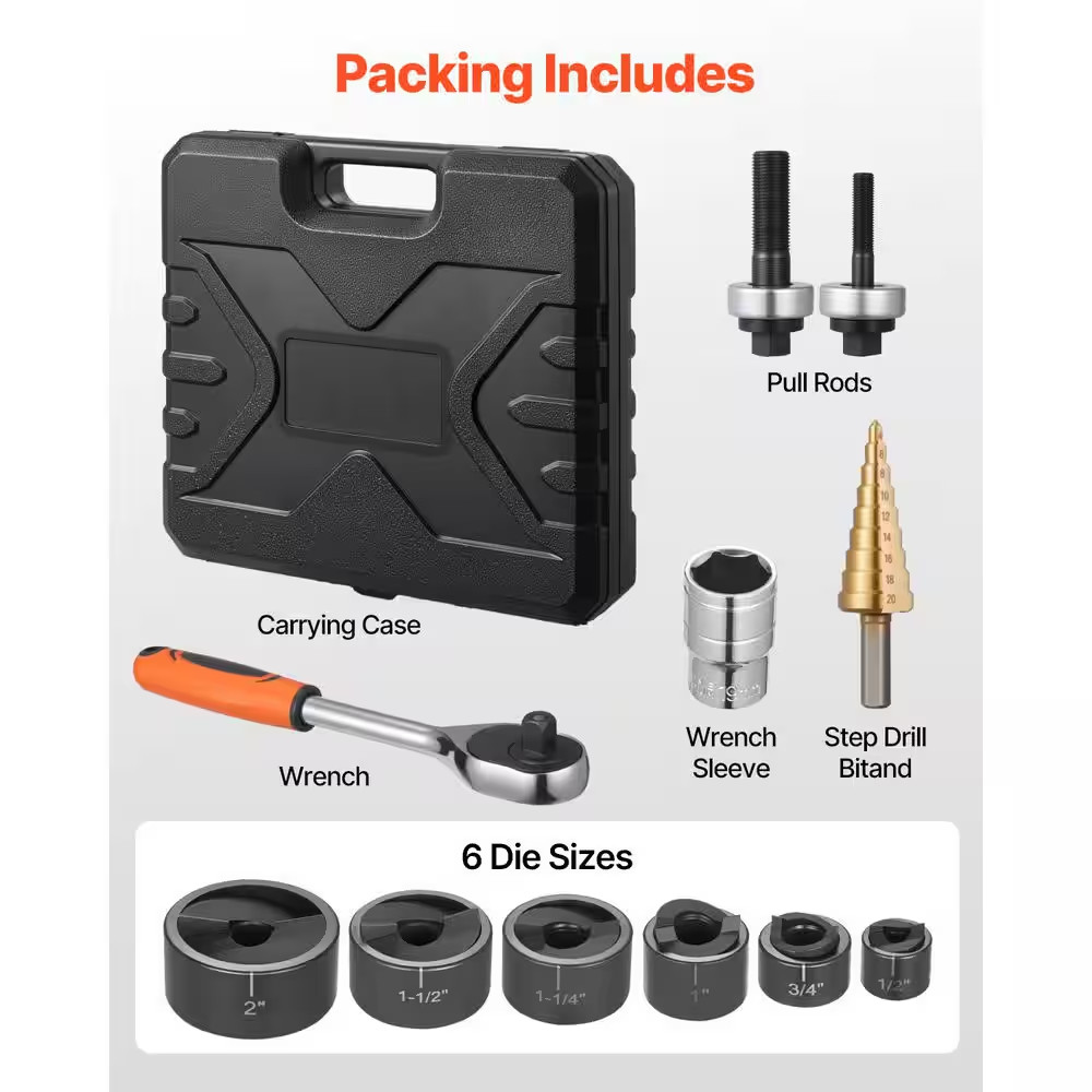 Knockout Punch Set, 40 Cr Steel Ko Tool Kit, 1/2 to 2 In. Slug-Buster Ratchet Kn