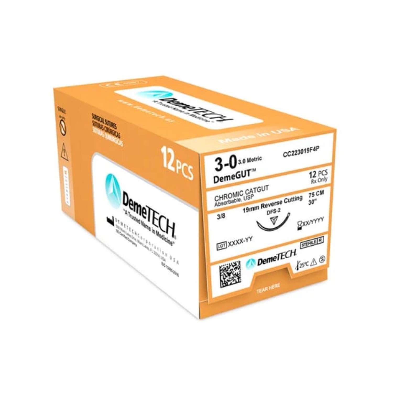DemeTECH® Chromic Catgut Dental Sutures 4/0 3-0 Brown Absorbable Sutures 12/Box