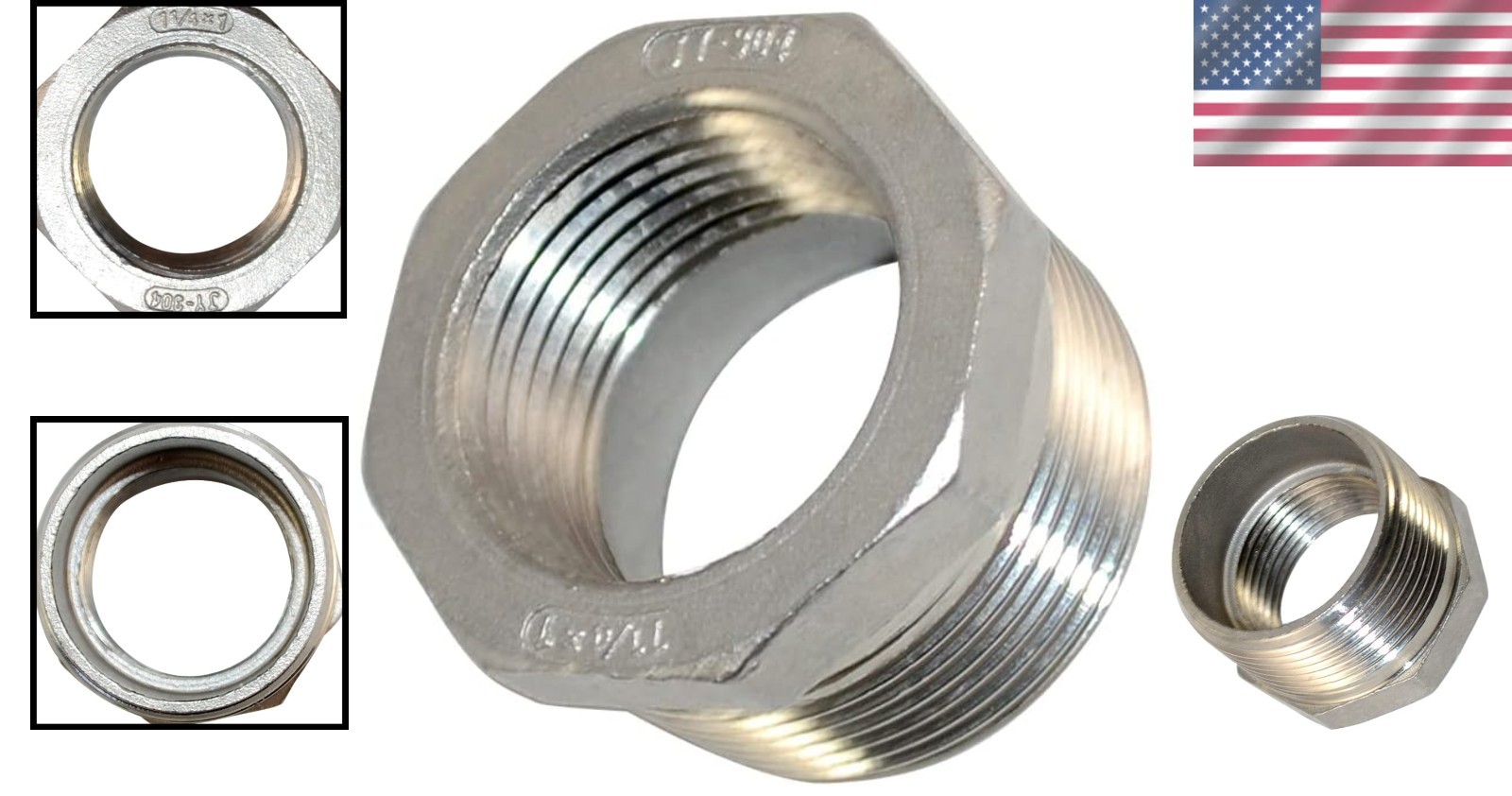 High Pressure 1-1/4″ Male to 1″ Female NPT Stainless Steel Adapter Fitting