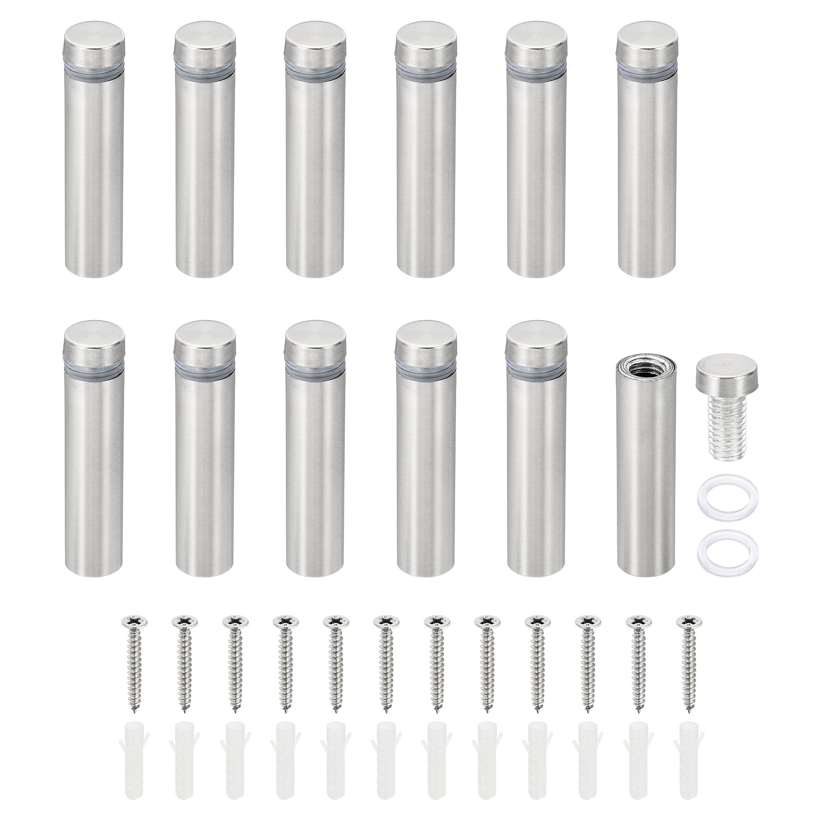 1/2 x 2 Inch Sign Standoff Screws 12 Set Stainless Steel for Crafts Silver