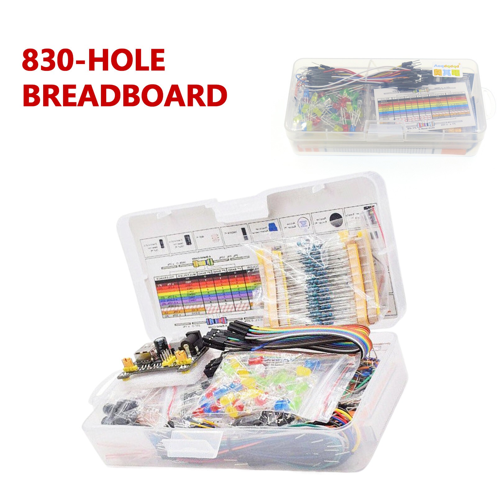 830Pcs DIY Electronic Starter Kit for Arduino UNO R3 with Breadboard & Componecq