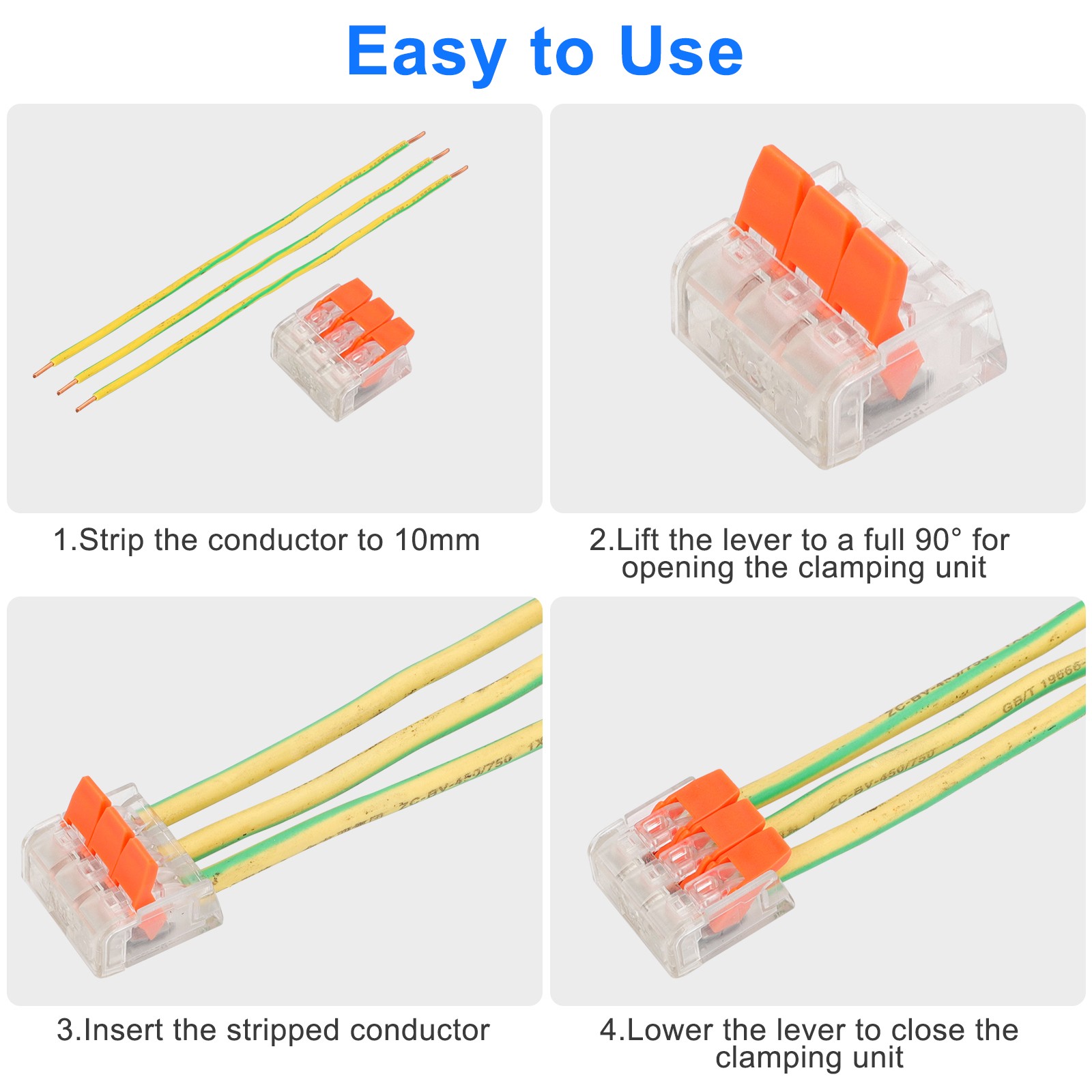 50X Reusable Spring Lever Terminal Block Electric 28-12AWG Wire Cable Connectors