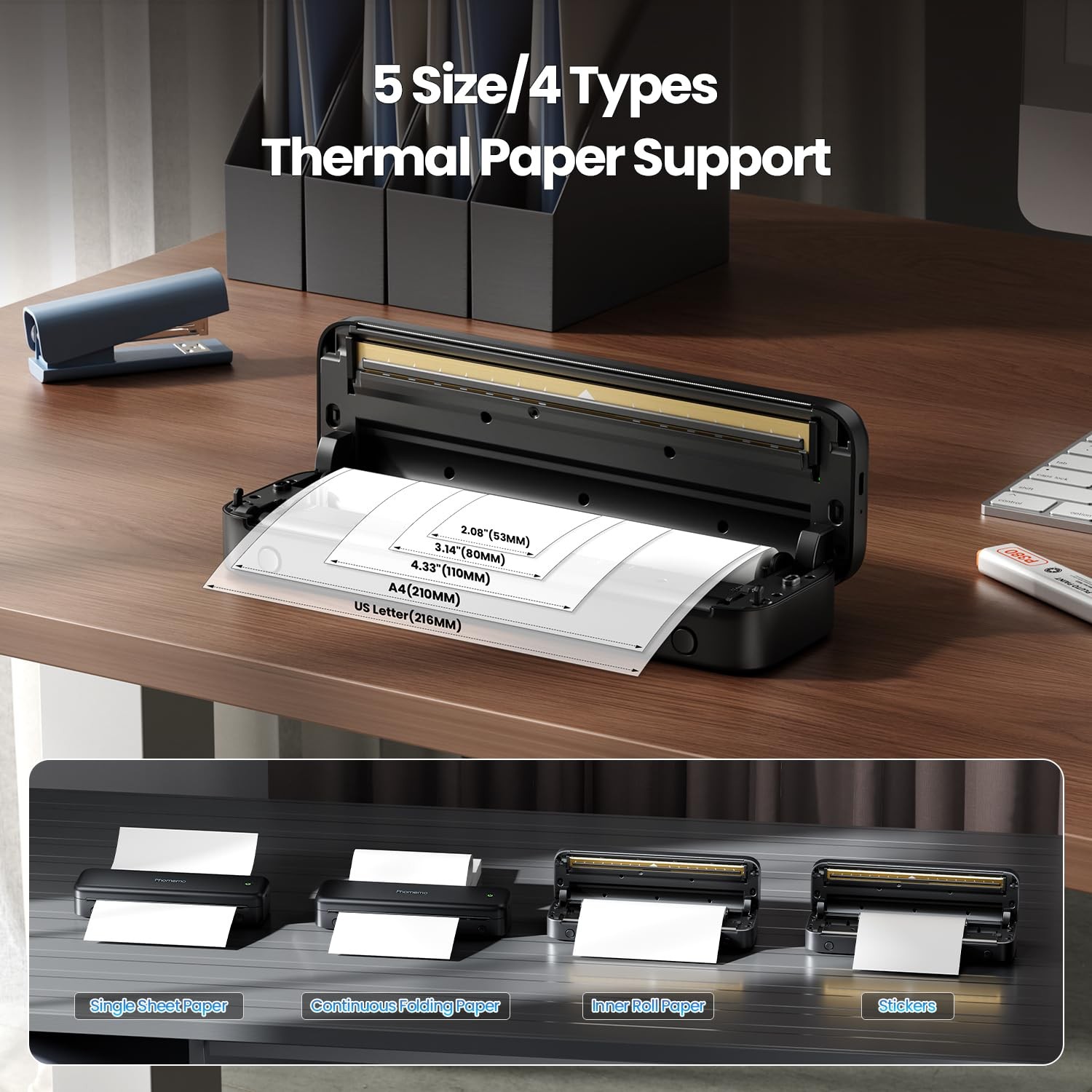 Phomemo Upgraded 300Dpi Portable Printers Wireless For Travel M834 Bluetooth