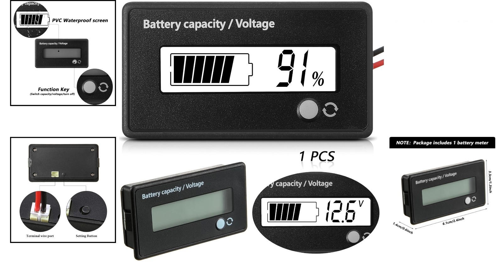 Versatile Digital Battery Meter 12V-84V with Backlit LCD & Low Battery Alarm