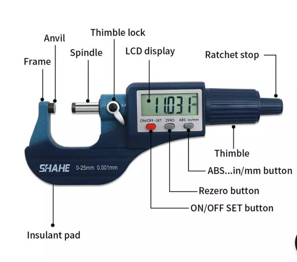Shahe 5202 0-25 mm Digital Outside Micrometer 0.001 mm Electronic Caliper Gauge
