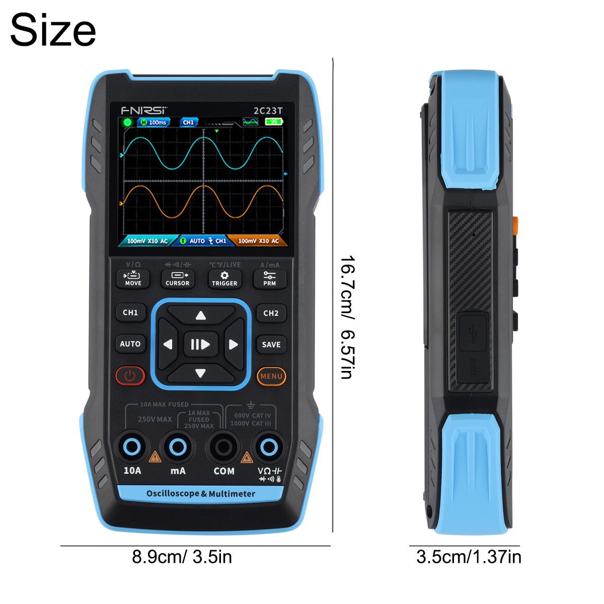 Portable Digital Scope Meter 10000 Counts 32kb Depth Auto-Ranging DMM w/ 2MHz FG