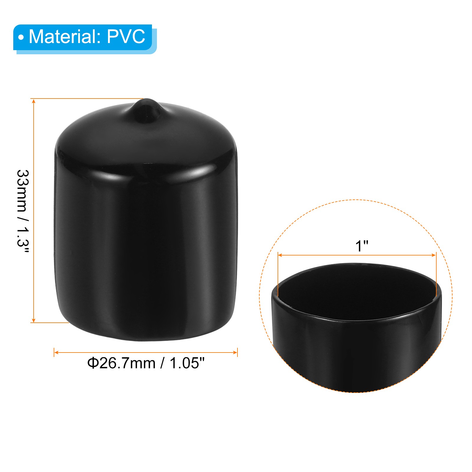 12Pcs 1″ ID Round Rubber End Caps Flexible Rubber Bolt Covers Caps Black