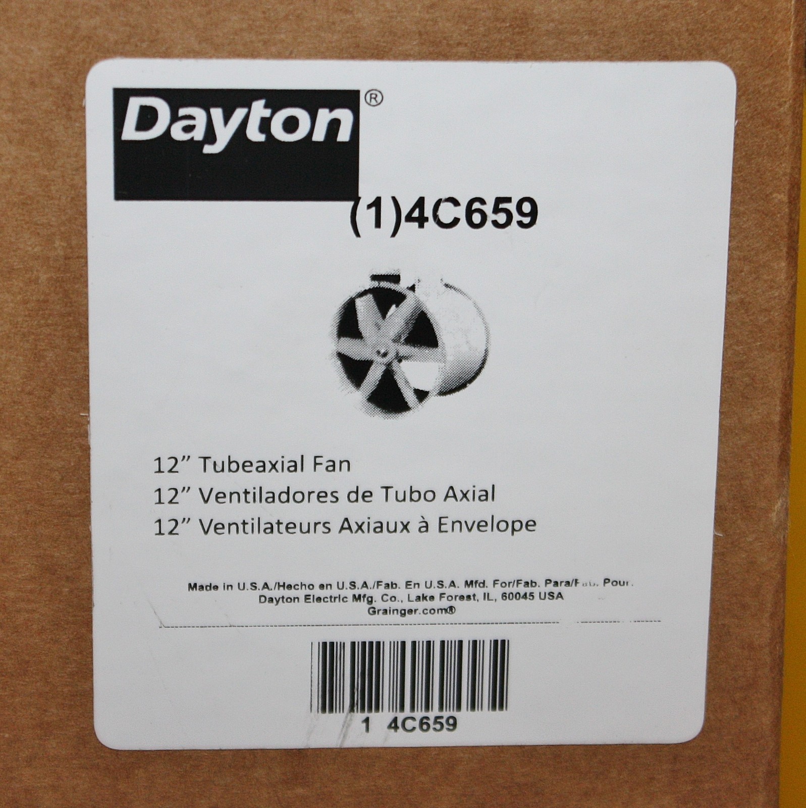 Dayton Tubeaxial Fan 166203A, 12″ Blade OD, Belt Drive, Max 2877 rpm, 2432 cfm