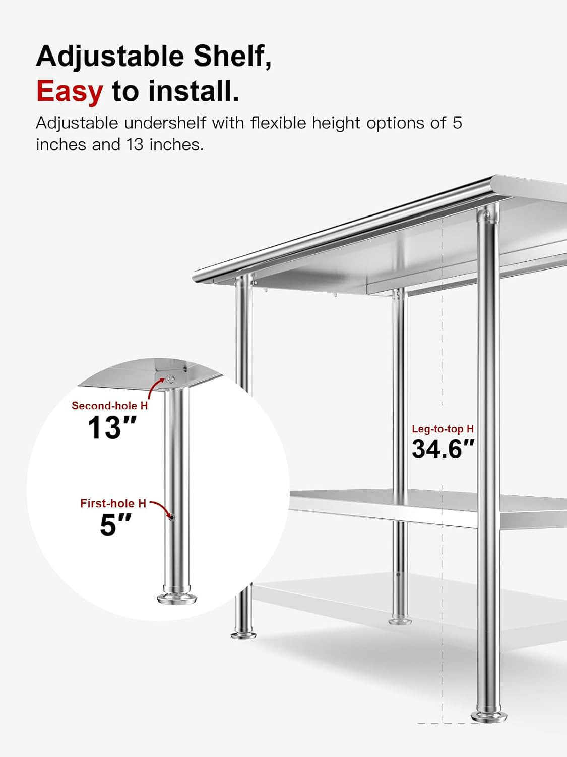 All-Stainless Steel Prep Table, 24 X 48 Inch, with Rounded-Corner Backsplash and