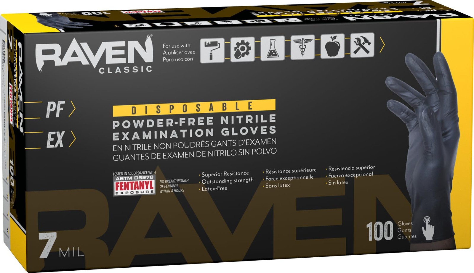 SAS Safety 66518 Raven Powder-Free Disposable Black Nitrile 6 Mil Gloves, Lar…